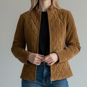 Ann Taylor Quited Suede Jacket Women Small in Camel Brown